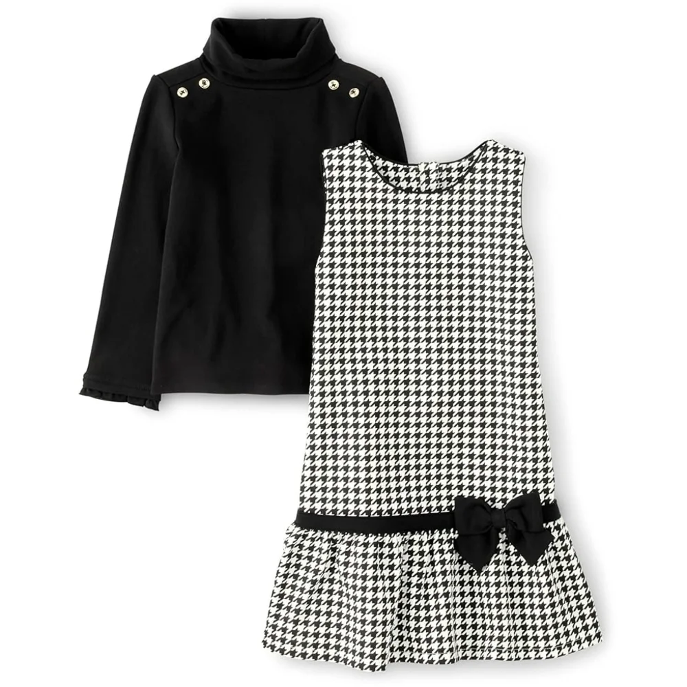 Girls Gymboree Black & White Houndstooth Dress with Black Turtleneck Set Size 12